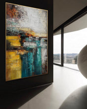 Load image into Gallery viewer, Dark Blue Yellow Gray Abstract Painting Hand Painted Textured Painting Wp057