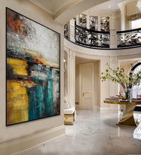 Load image into Gallery viewer, Dark Blue Yellow Gray Abstract Painting Hand Painted Textured Painting Wp057