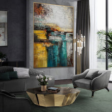 Load image into Gallery viewer, Dark Blue Yellow Gray Abstract Painting Hand Painted Textured Painting Wp057