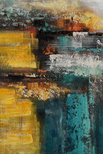 Load image into Gallery viewer, Dark Blue Yellow Gray Abstract Painting Hand Painted Textured Painting Wp057