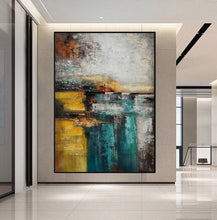 Load image into Gallery viewer, Dark Blue Yellow Gray Abstract Painting Hand Painted Textured Painting Wp057