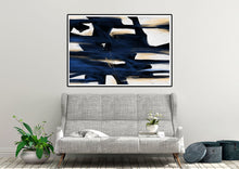 Load image into Gallery viewer, Deep Blue Beige White Abstract Painting Large Artwork Kp092
