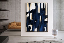 Load image into Gallery viewer, Deep Blue Beige White Abstract Painting Large Artwork Kp092