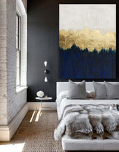 Load image into Gallery viewer, Deep Blue Gold Leaf Abstract Painting Modern Wall Abstract Art Sp062