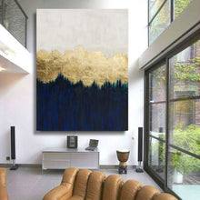 Load image into Gallery viewer, Deep Blue Gold Leaf Abstract Painting Modern Wall Abstract Art Sp062
