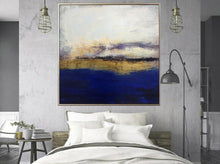 Load image into Gallery viewer, Deep Blue White Gold Abstract Painting Original Artwork Sp023