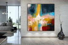 Load image into Gallery viewer, Deep Blue Yellow Pink Painting on Canvas Contemporary Abstract Art Kp081