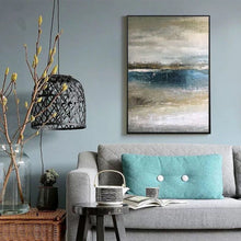 Load image into Gallery viewer, Gold Abstract Painting Modern Abstract Grey Blue Acrylic Painting Wp042