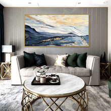 Load image into Gallery viewer, Gold Leaf Painting Navy Blue Snow Mountain Abstract Wall Art Wp061
