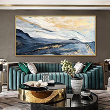 Load image into Gallery viewer, Gold Leaf Painting Navy Blue Snow Mountain Abstract Wall Art Wp061
