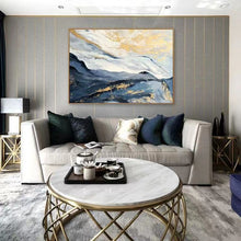 Load image into Gallery viewer, Gold Leaf Painting Navy Blue Snow Mountain Abstract Wall Art Wp061
