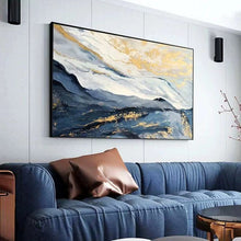 Load image into Gallery viewer, Gold Leaf Painting Navy Blue Snow Mountain Abstract Wall Art Wp061
