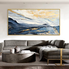 Load image into Gallery viewer, Gold Leaf Painting Navy Blue Snow Mountain Abstract Wall Art Wp061
