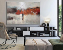 Load image into Gallery viewer, Gray Red White Textured Painting Oversized Abstract Art Wp044