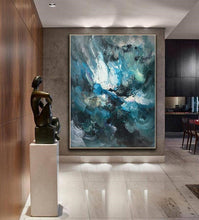 Load image into Gallery viewer, Large Blue Abstract Painting Modern Office Wall Art Original Artwork Kp126