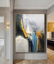 Load image into Gallery viewer, Minimalist Gold Abstract Modern Gray Painting Blue Painting Sofa Wall Art Kp113