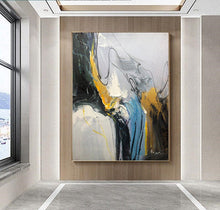 Load image into Gallery viewer, Minimalist Gold Abstract Modern Gray Painting Blue Painting Sofa Wall Art Kp113