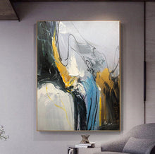 Load image into Gallery viewer, Minimalist Gold Abstract Modern Gray Painting Blue Painting Sofa Wall Art Kp113