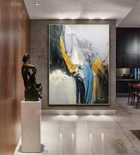 Load image into Gallery viewer, Minimalist Gold Abstract Modern Gray Painting Blue Painting Sofa Wall Art Kp113