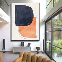 Load image into Gallery viewer, Orange Deep Blue Geometric Colorful Abstract Canvas Painting Sp054