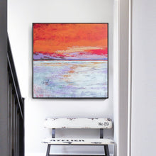 Load image into Gallery viewer, Orange Canvas Painting Purple Mountain Sea Wave Art Wp02