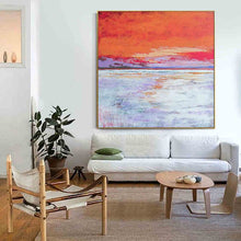 Load image into Gallery viewer, Orange Canvas Painting Purple Mountain Sea Wave Art Wp02