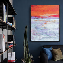 Load image into Gallery viewer, Orange Canvas Painting Purple Mountain Sea Wave Art Wp02