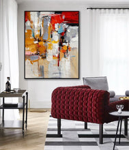 Load image into Gallery viewer, Palette Knife Painting Red Yellow Abstract Canvas Art Sp078
