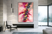 Load image into Gallery viewer, Pink Red Yellow Abstract Painting on Canvas Contemporary Art Kp082