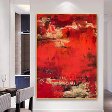 Load image into Gallery viewer, Red Abstract Painting Gold Dining Room Wall Art Wp008