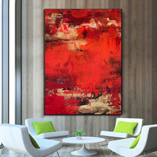 Load image into Gallery viewer, Red Abstract Painting Gold Dining Room Wall Art Wp008