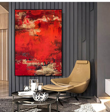 Load image into Gallery viewer, Red Abstract Painting Gold Dining Room Wall Art Wp008