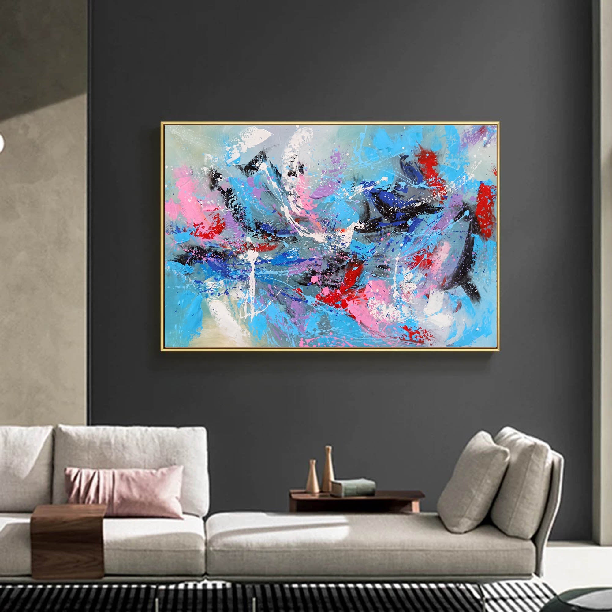 Large Canvas Art / Extra Large Wall Art / sale Large Original Abstract Painting / Red painting / Blue Painting / Paintings On Canvas W102