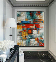 Load image into Gallery viewer, Red Blue Colorful Texture Modern Contemporary Abstract Painting Wp039