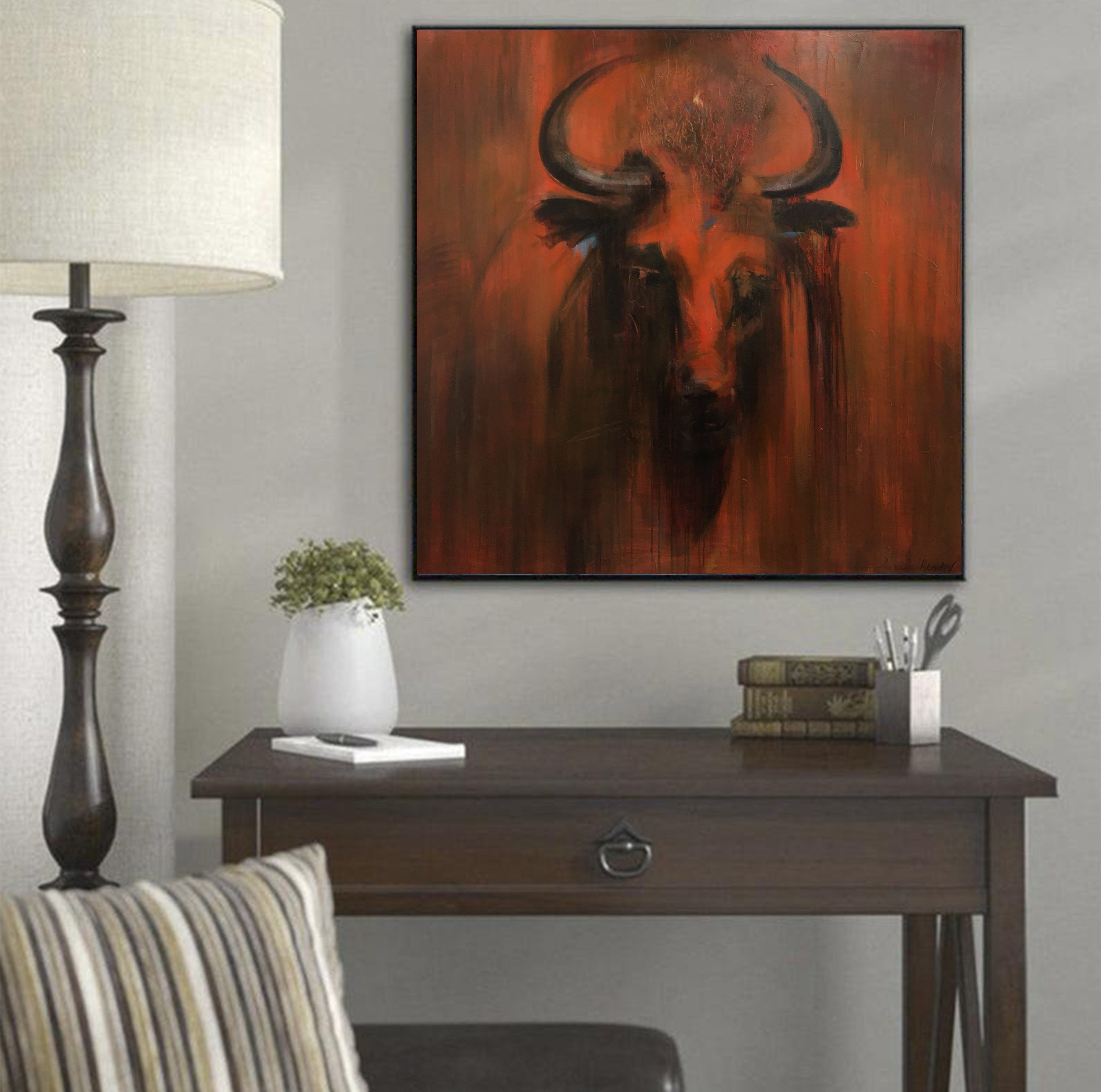 Red Bull Painting Abstract Animal Painting Oversized Wall Paintings Sp ...