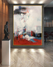 Load image into Gallery viewer, Red White Gray Abstract Painting Palette Knife Art Painting Sp090