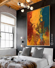 Load image into Gallery viewer, Red Yellow Dark Blue Abstract Painting Living Room Bedroom Art Wp051
