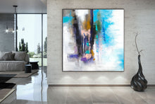 Load image into Gallery viewer, Sky Blue White Purple Abstract Painting on Canvas Contemporary Art Kp091