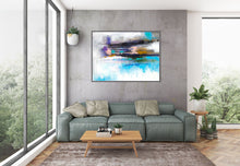 Load image into Gallery viewer, Sky Blue White Purple Abstract Painting on Canvas Contemporary Art Kp091