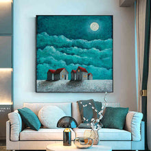 Load image into Gallery viewer, White Moon Red House Green Scenery Painting on Canvas Wp009