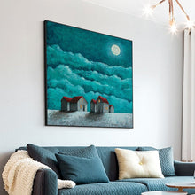 Load image into Gallery viewer, White Moon Red House Green Scenery Painting on Canvas Wp009