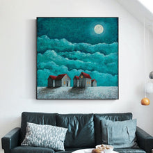 Load image into Gallery viewer, White Moon Red House Green Scenery Painting on Canvas Wp009