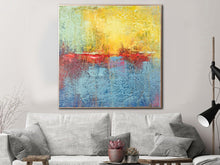 Load image into Gallery viewer, Yellow And Blue Abstract Painting Sunset Art On Canvas Sp058