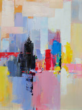 Load image into Gallery viewer, Yellow Blue Red Palette Knife Painting on Canvas Cityscape Wp038