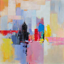 Load image into Gallery viewer, Yellow Blue Red Palette Knife Painting on Canvas Cityscape Wp038