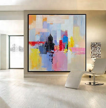 Load image into Gallery viewer, Yellow Blue Red Palette Knife Painting on Canvas Cityscape Wp038