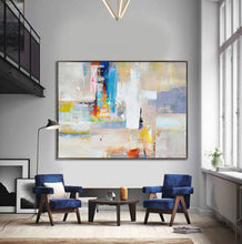 Load image into Gallery viewer, Yellow Blue White Colorful Modern Contemporary Abstract Painting Wp040