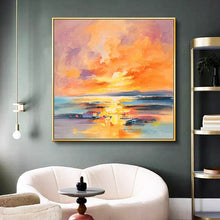 Load image into Gallery viewer, Yellow Pink Sunrise Scenery Seascape Wave Art Blue Sea Canvas Painting Sp110