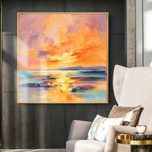 Load image into Gallery viewer, Yellow Pink Sunrise Scenery Seascape Wave Art Blue Sea Canvas Painting Sp110