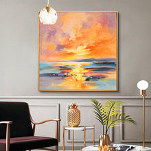 Load image into Gallery viewer, Yellow Pink Sunrise Scenery Seascape Wave Art Blue Sea Canvas Painting Sp110
